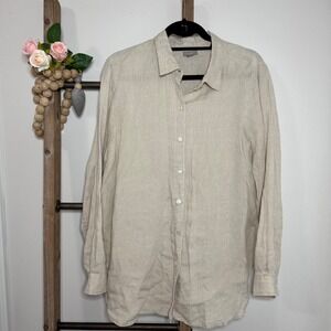 J Jill Long Sleeve Button Down Linen Tan Shirt Size Medium‎